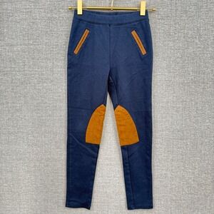 Hope & Henry Girls Navy Blue Riding Style Pants Tan Suede Knee Patch Sz 8 Preppy